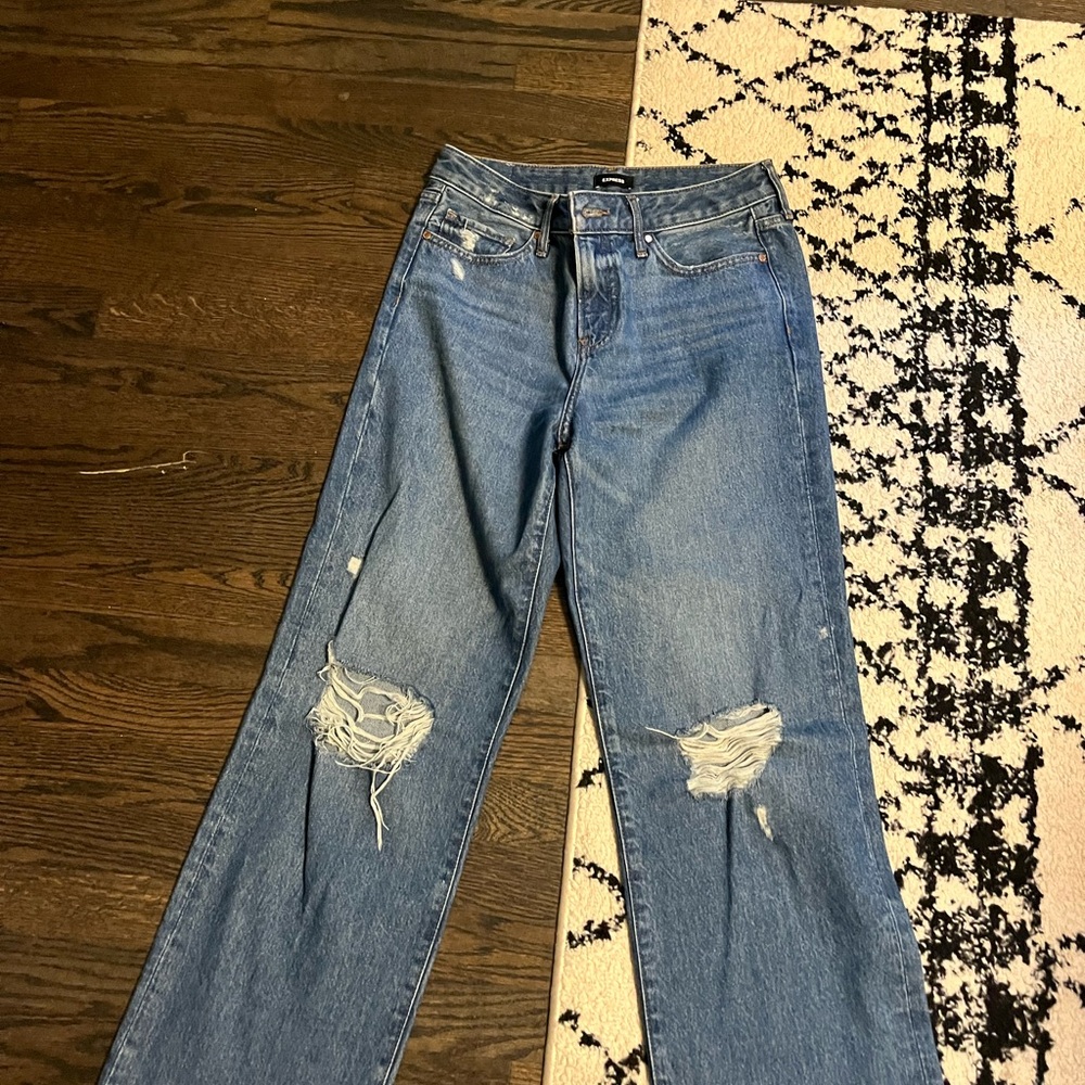 Express Light Blue Distressed wide leg Jeans